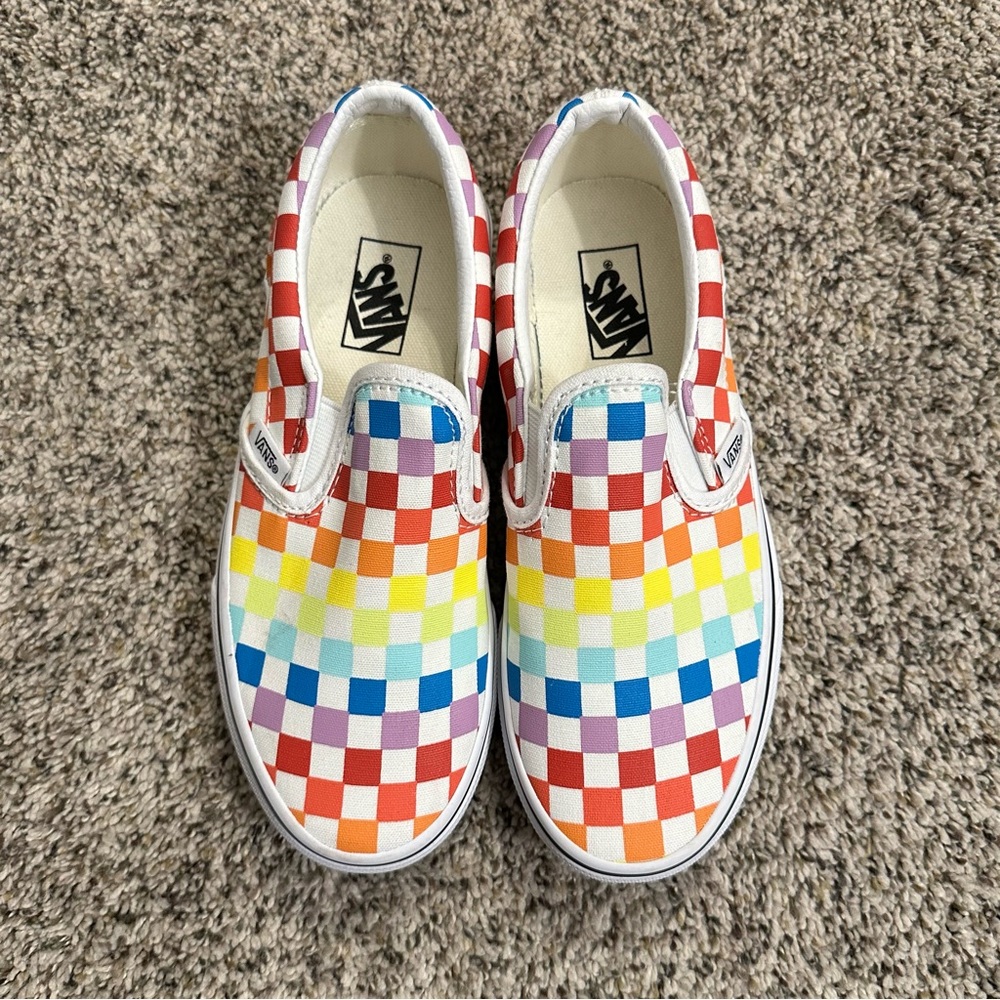 Vans Kids Slip-On Checkerboard Shoe, Rainbow, Size 3